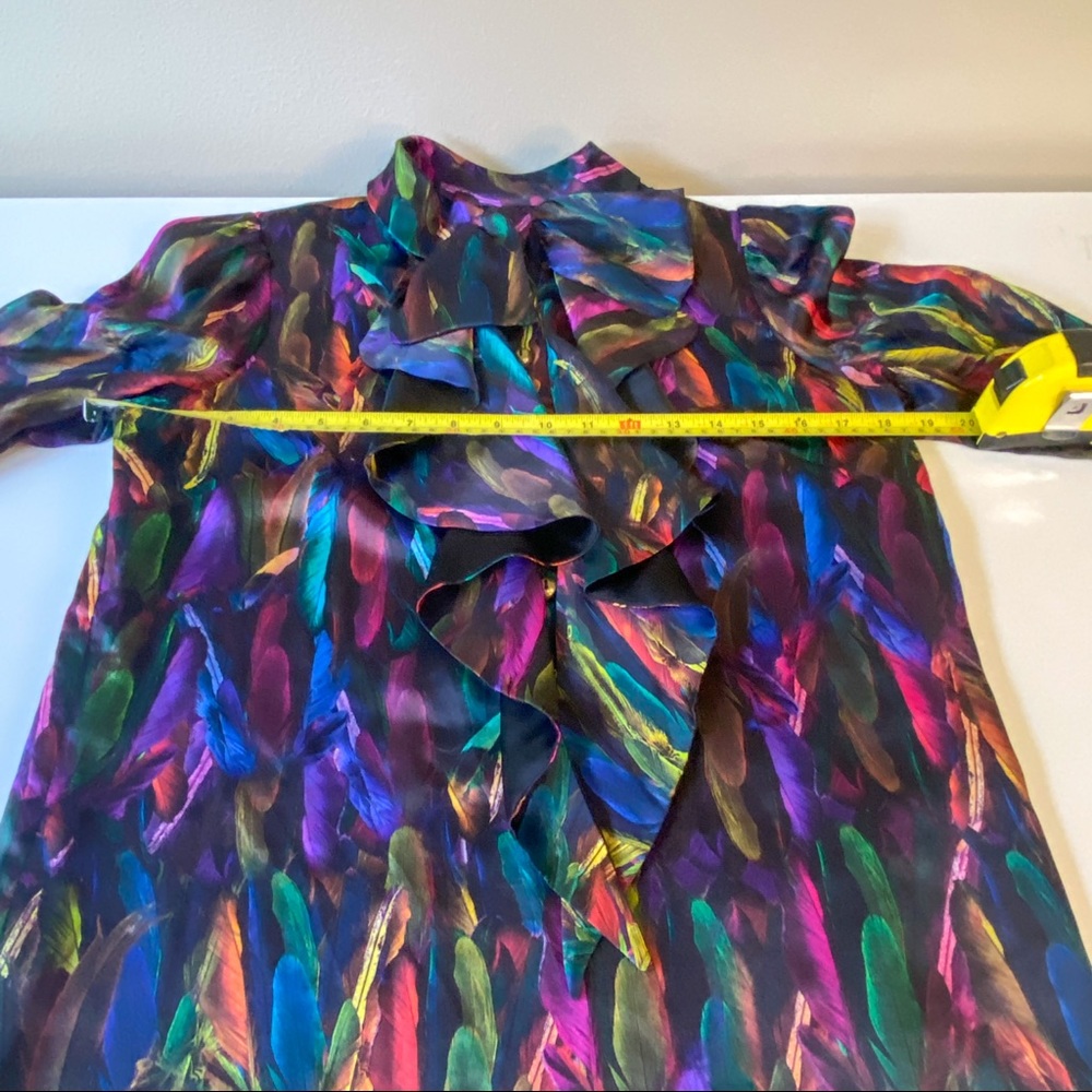 Milly New York Silk Ruffle Front Feather Motif Dress EUC Size 4 - Picture 9 of 14